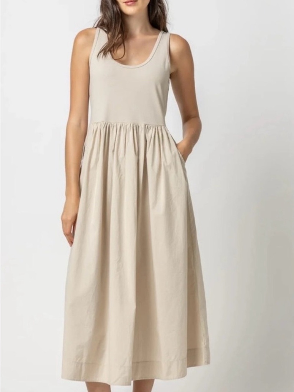 NWT Lilla P Sleeveless Beige Tank Midi Dress - Casual Summer Dress